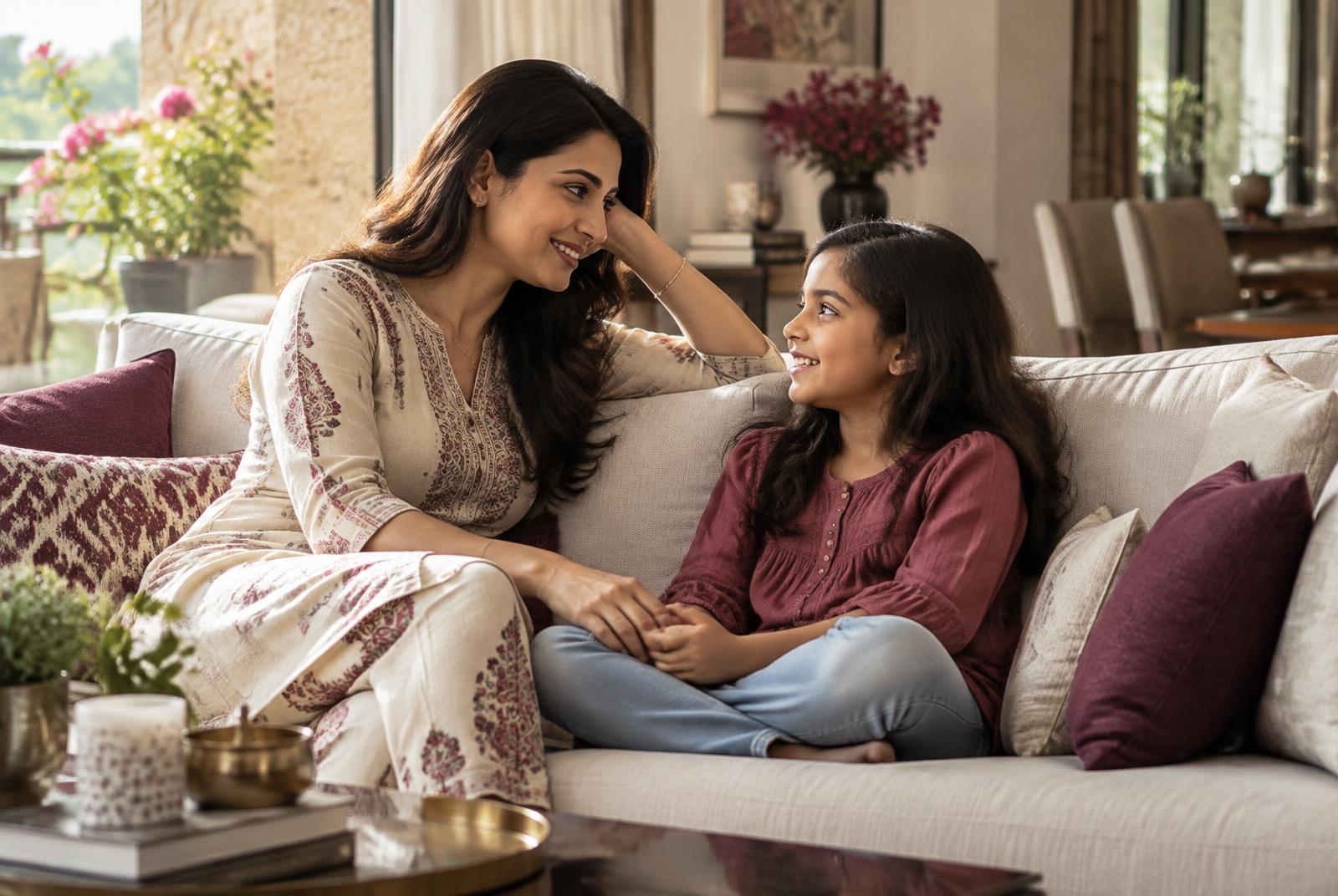 Indian mother and daughter sharing a calm conversation